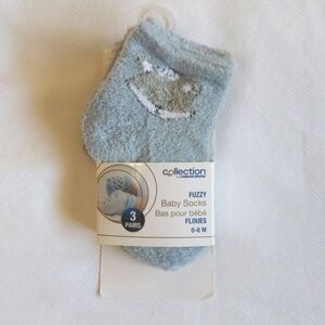 NEW collection london drugs 3-pack fuzzy baby boy socks 0-6 months